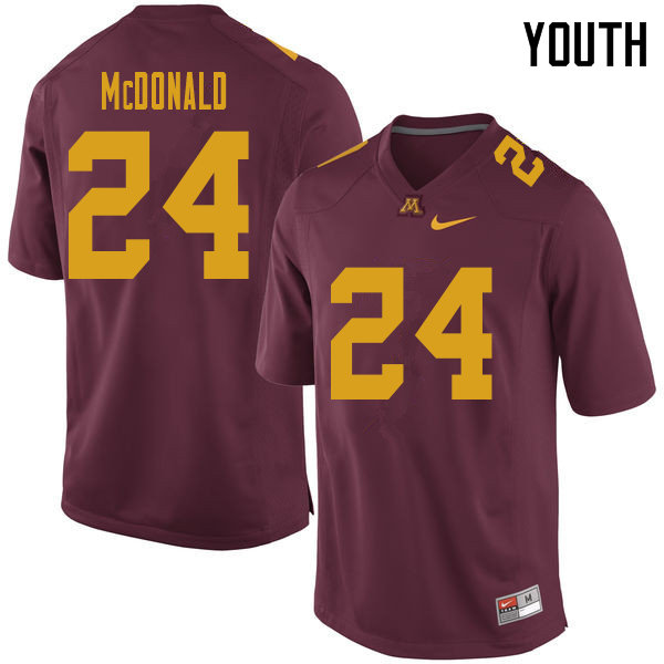 Youth #24 Bishop McDonald Minnesota Golden Gophers College Football Jerseys Sale-Maroon